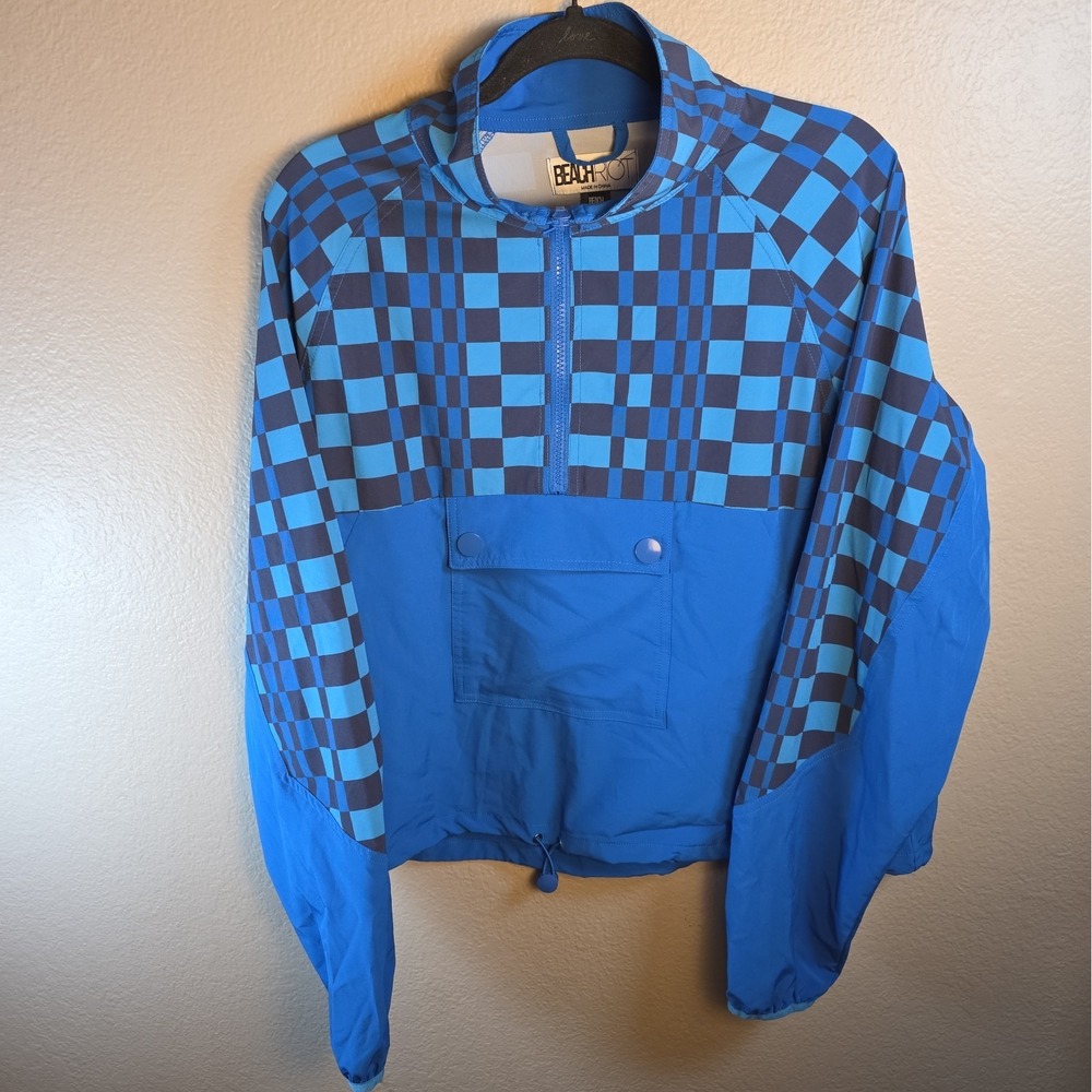 Beach Riot Atticus Pullover In Imperial Blue Check Womens Size XL Windbreaker